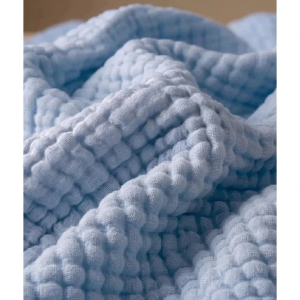 The Fleece Company Muslin Blanket Baby Blue 100% Cotton Large Throw 60x80